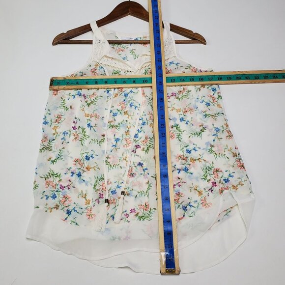 Charming Charlie Womens Floral Sleeveless Tank Top Blouse Sz S White V-Neck - Picture 9 of 11